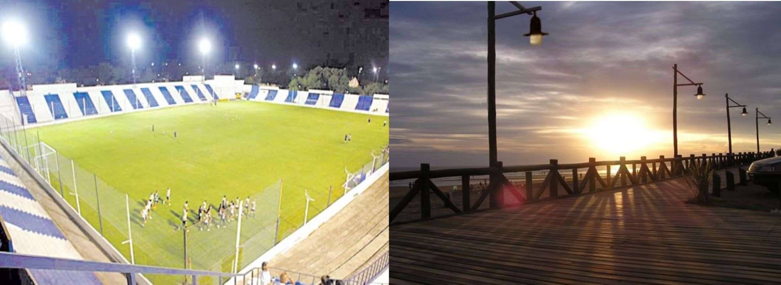 Imagen de aplicación en estadio de fútbol en Córdoba e iluminación en zona costera.
